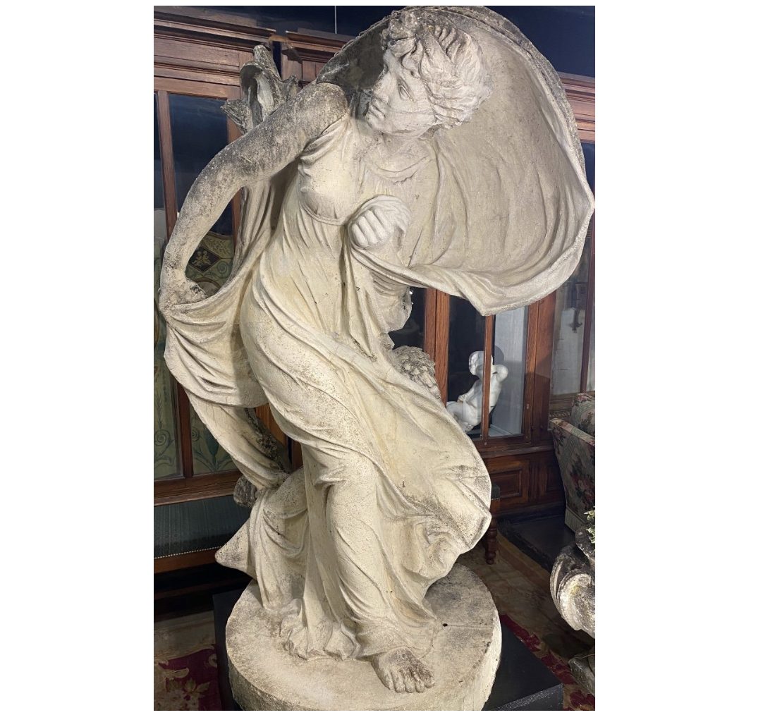Garden statue indoors before restaging