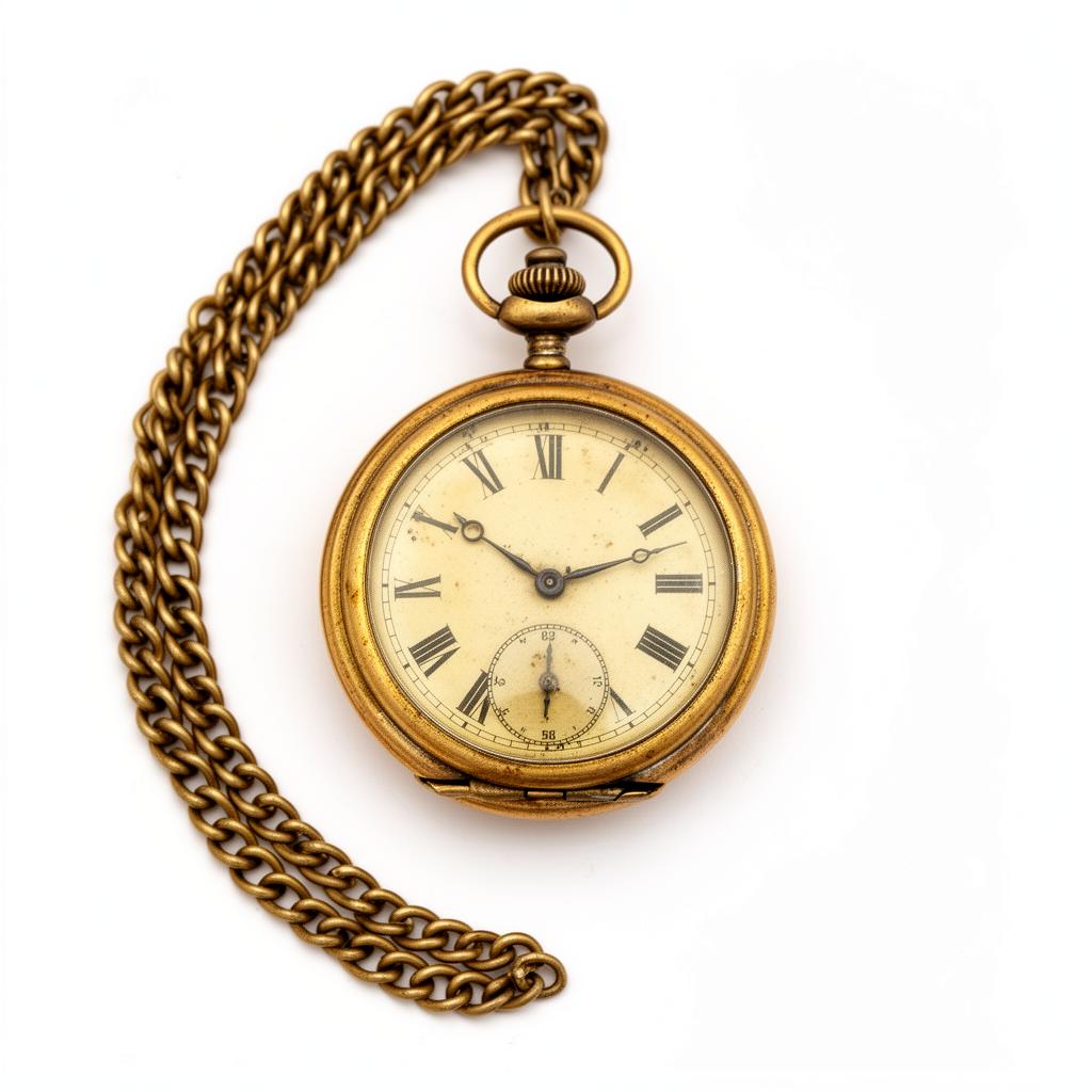 Antique pocket watch on white background